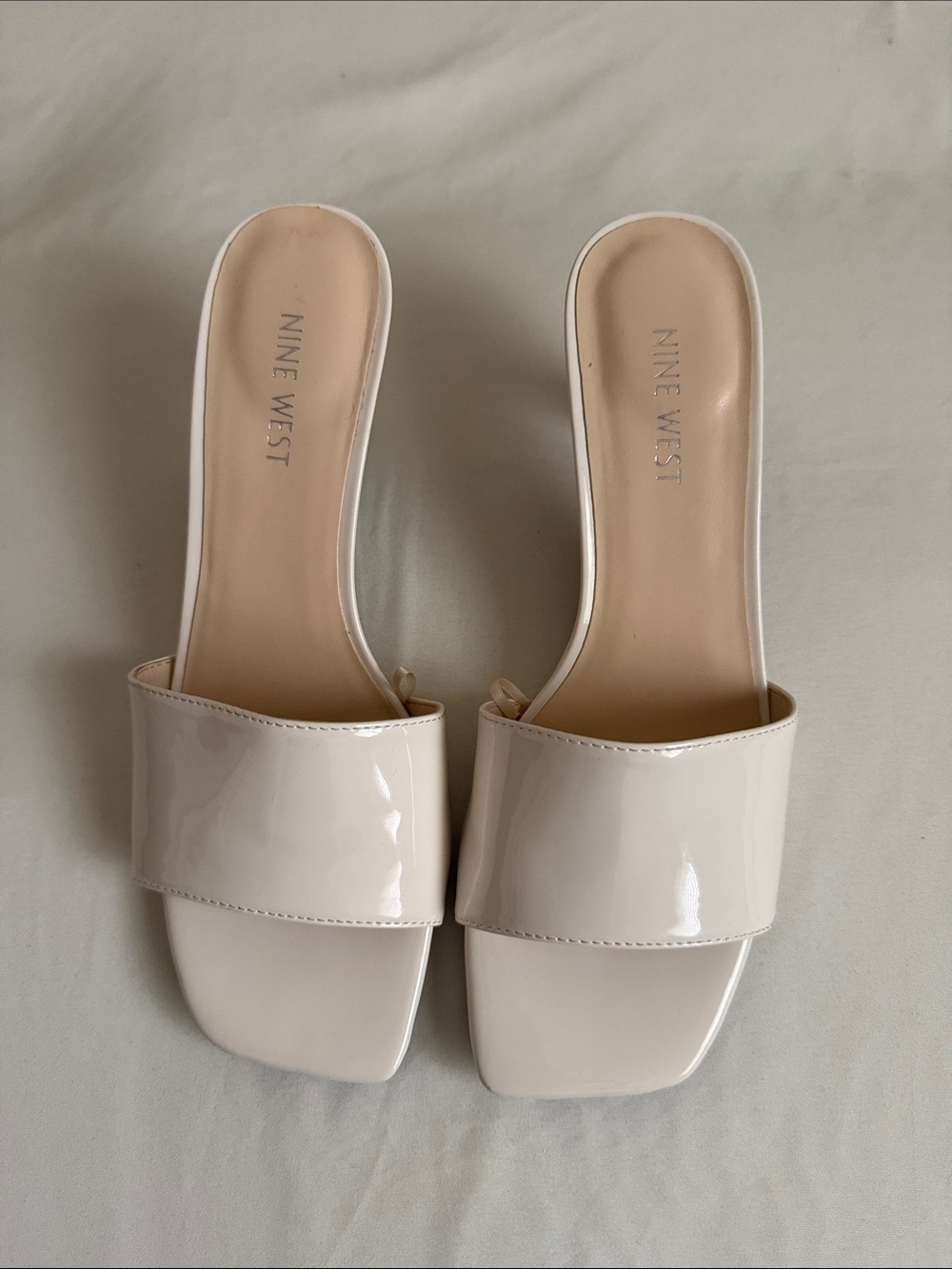 Nine West Patent Cream Slide Mules